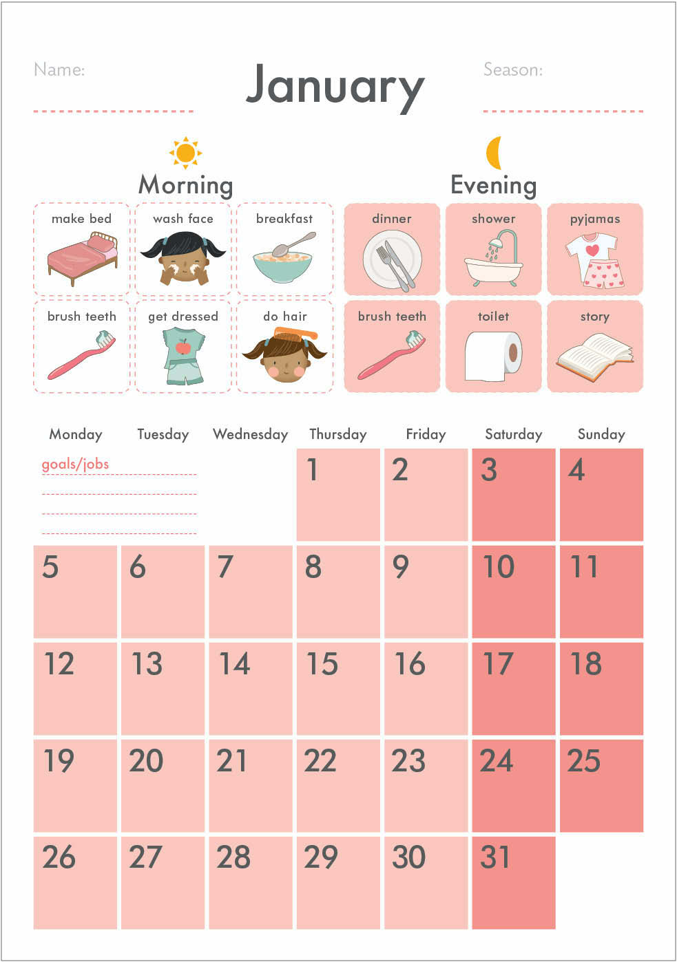 Pre-school to Prep 'Vintage Unicorns' Calendar